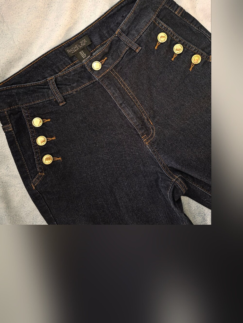 High-Rise Dark Wash Women's Flared Jeans with Gold Button Detail